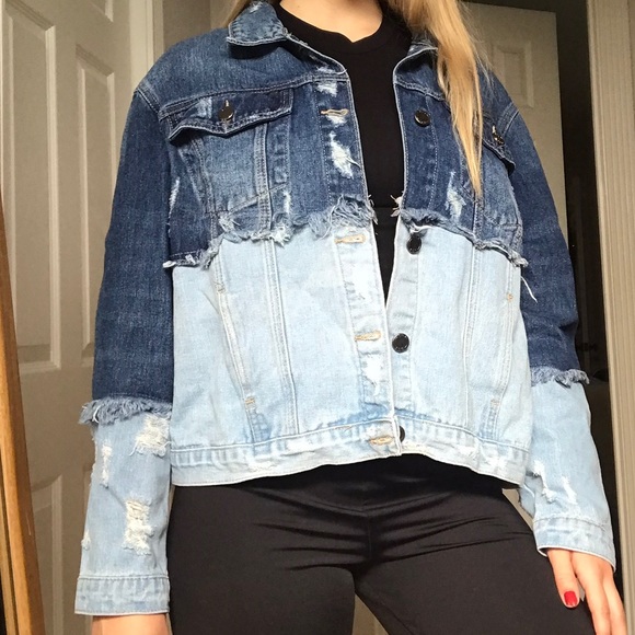 Distressed Twotone Denim Jacket 